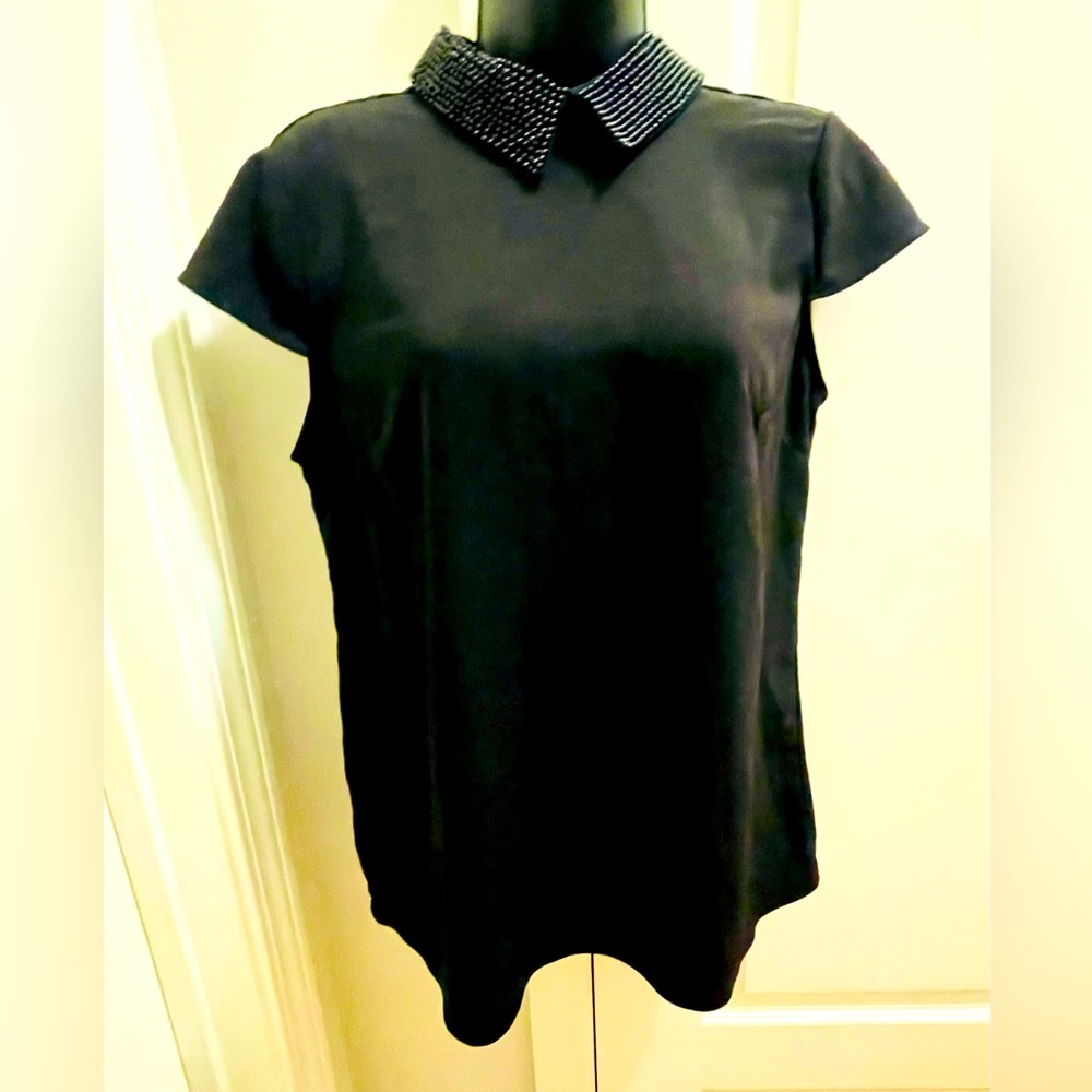 Catherine Malandrino Beaded Collar Cap Sleeve Blouse Small